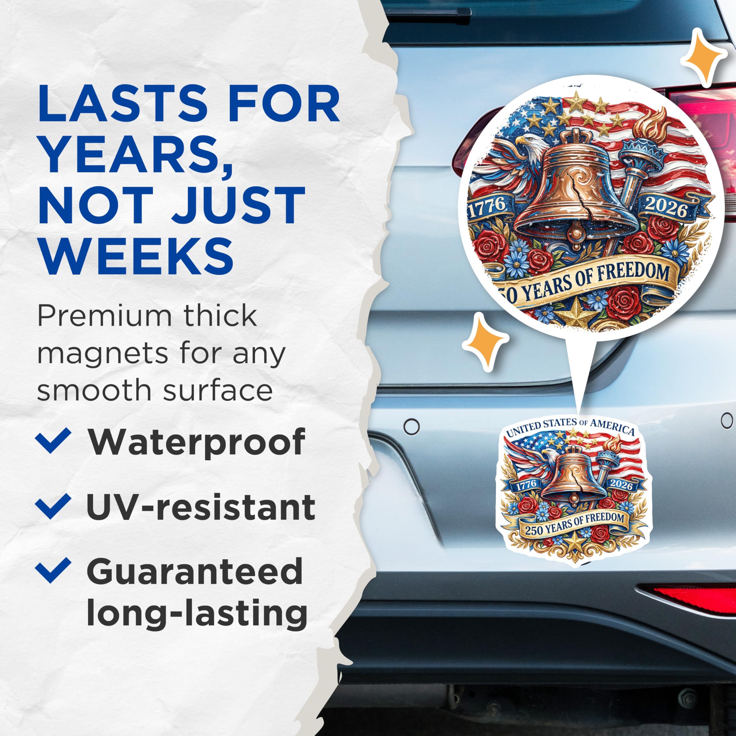 (2 Pack) 250th Anniversary Freedom Magnets - American Heritage Souvenir - Patriotic Home Decor for 2026-5 Inches On Longest Side - Thick Durable Magnet - Made in USA - MAG25479