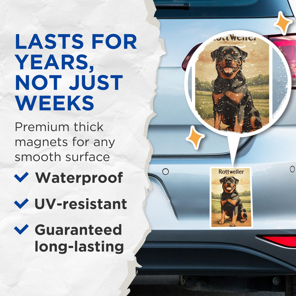 (2 Pack) Rottweiler Magnets - Cheerful Dog Breed Art - Loyal Canine Companion Display - Pet Owner Refrigerator Home Decor - 5 Inches On Longest Side - Thick Durable Magnet - Made in USA - MAG20611