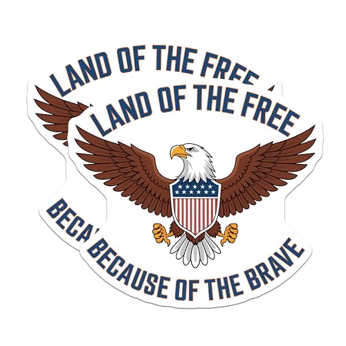 (2 Pack) Land of The Free Stickers - Eagle Stickers - Patriotic Stickers - 5" On Longest Side - Sticks to Smooth Flat Surfaces - Made in USA - BMCS3888