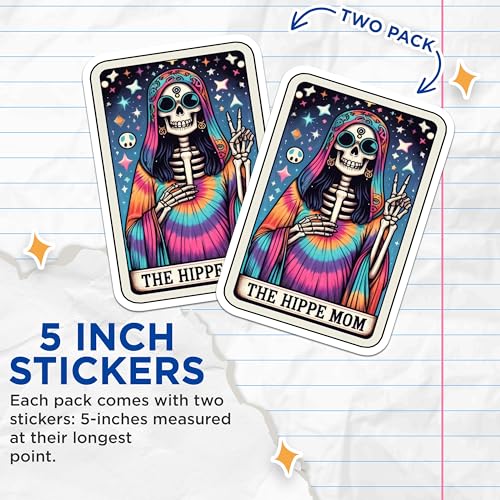 (2 Pack) The Hippie Mom Stickers - Skeleton Peace Sign Stickers - Psychedelic Mom Sticker Art - 5" On Longest Side - Sticks to Smooth Flat Surfaces - Made in USA - BMCS5434