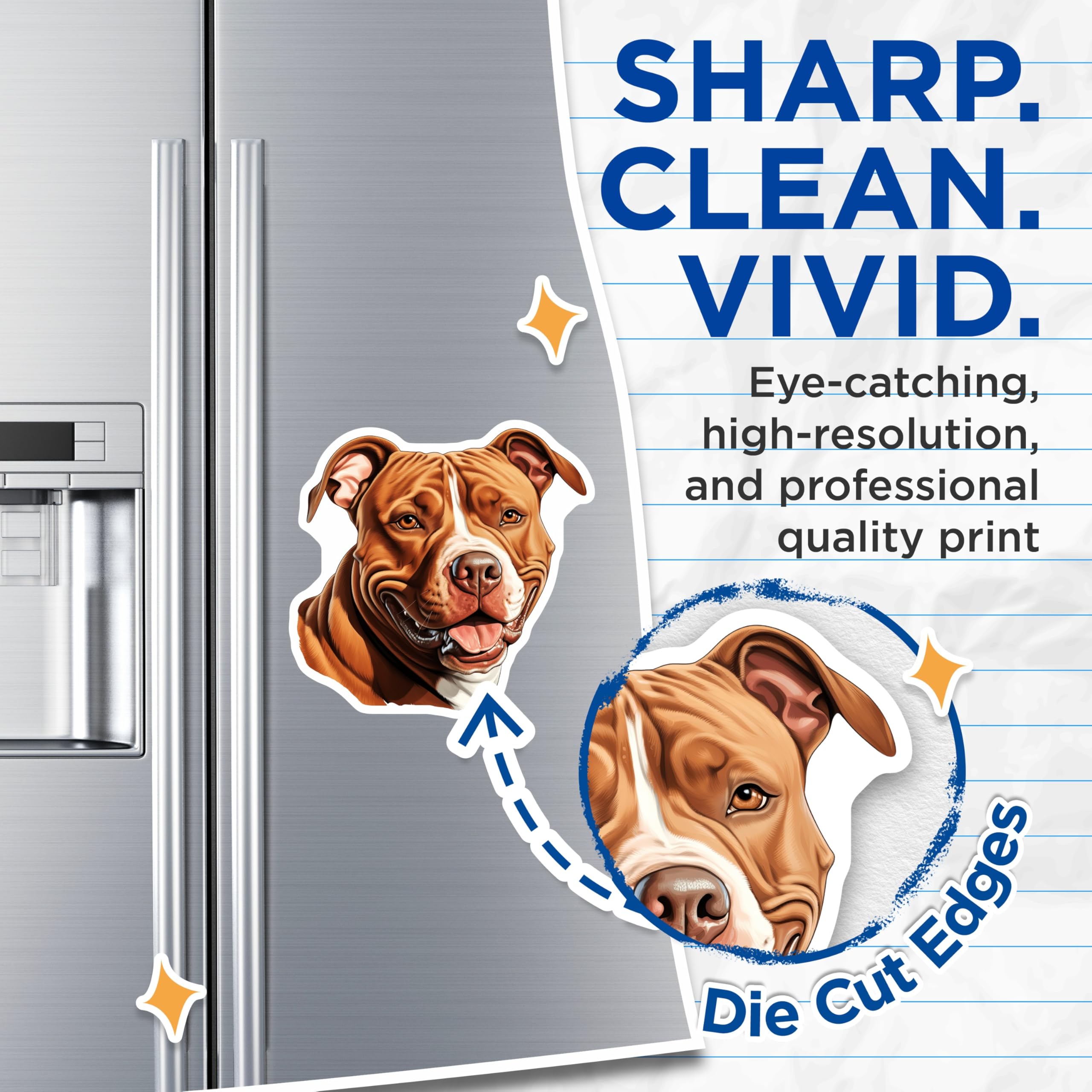 (2 Pack) Pitbull Dog Magnets - Smiling Pitbull Art - Dog Lover Kitchen Fridge Magnet - Pet Owner Decor - 5 Inches On Longest Side - Thick Durable Magnet - Made in USA - MAG29928