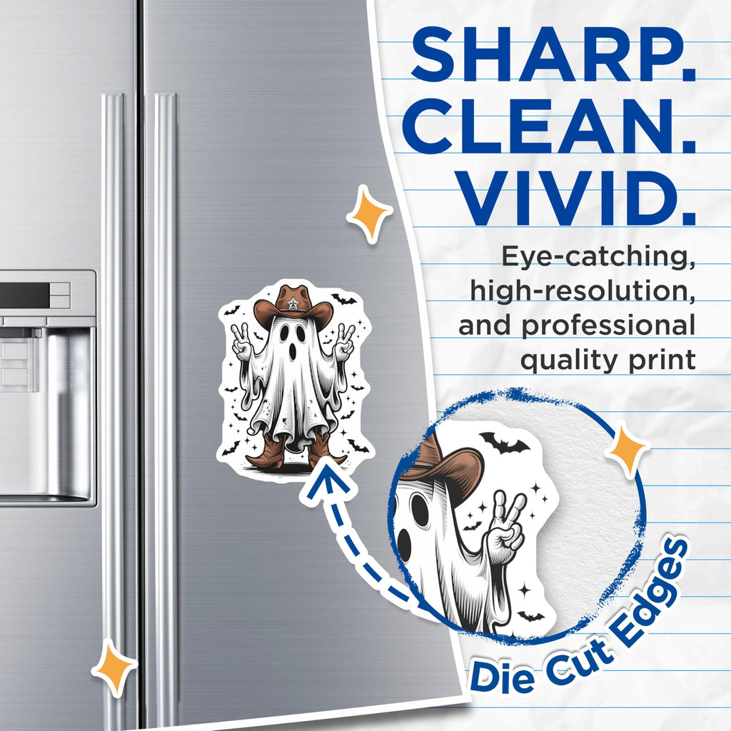 (2 Pack) Cowboy Ghost Magnets - Peace Sign Western Spirit Decor - Spooky Halloween Fridge Art - 5 Inches On Longest Side - Thick Durable Magnet - Made in USA - MAG21561