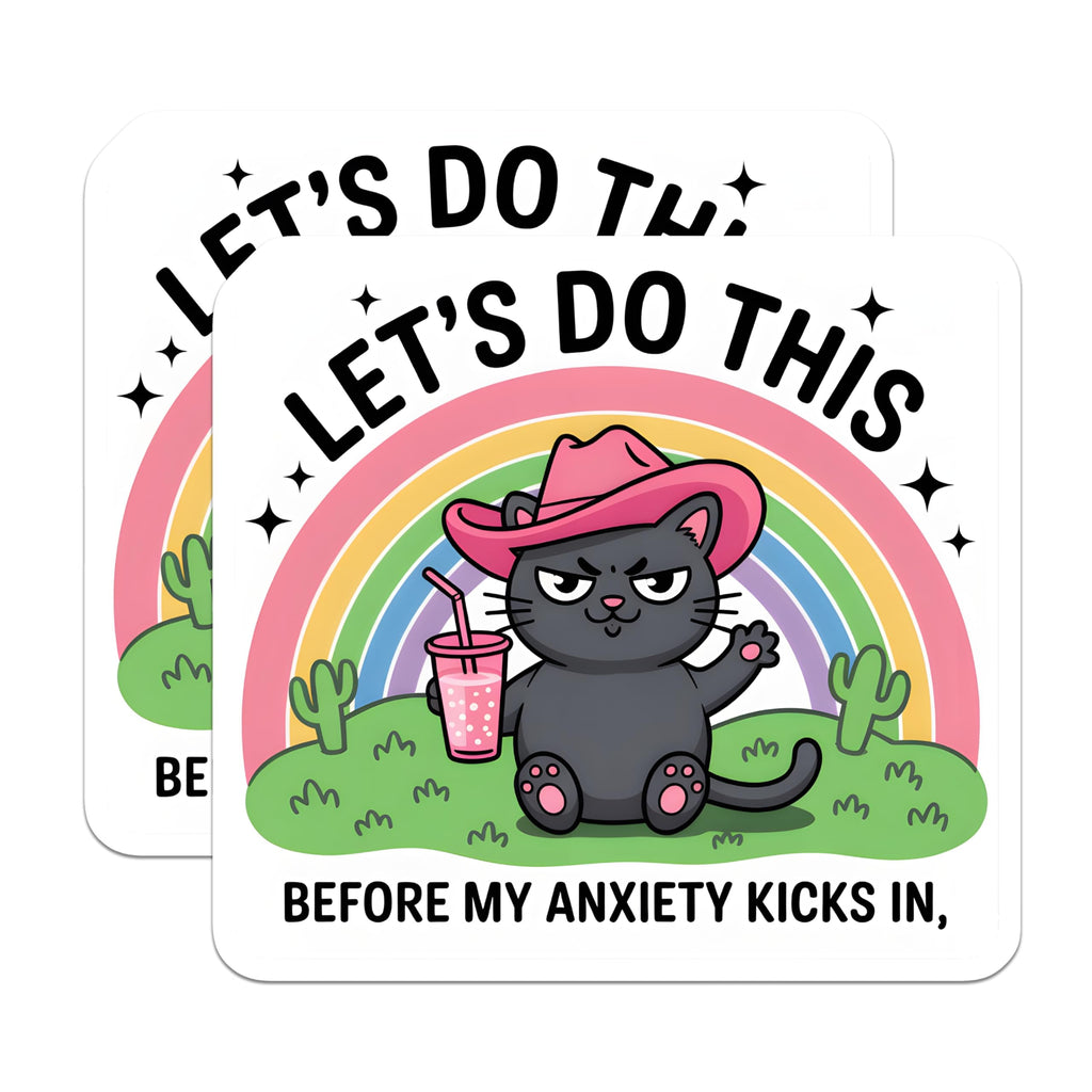 (2 Pack) Funny Cat Magnets - Anxiety Humor - Kawaii Cat Meme - Mental Health Reminder - Sarcastic Quote Decor - 5 Inches On Longest Side - Thick Durable Magnet - Made in USA - MAG20952
