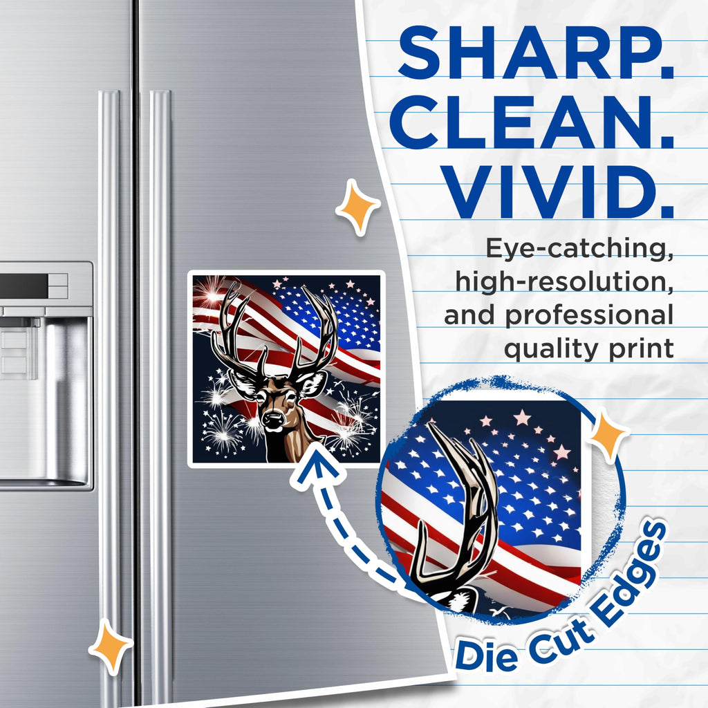 (2 Pack) American Patriotic Deer Magnets - Waving USA Flag Design - Independence Day Celebration - Wildlife Display - 5 Inches On Longest Side - Thick Durable Magnet - Made in USA - MAG19799