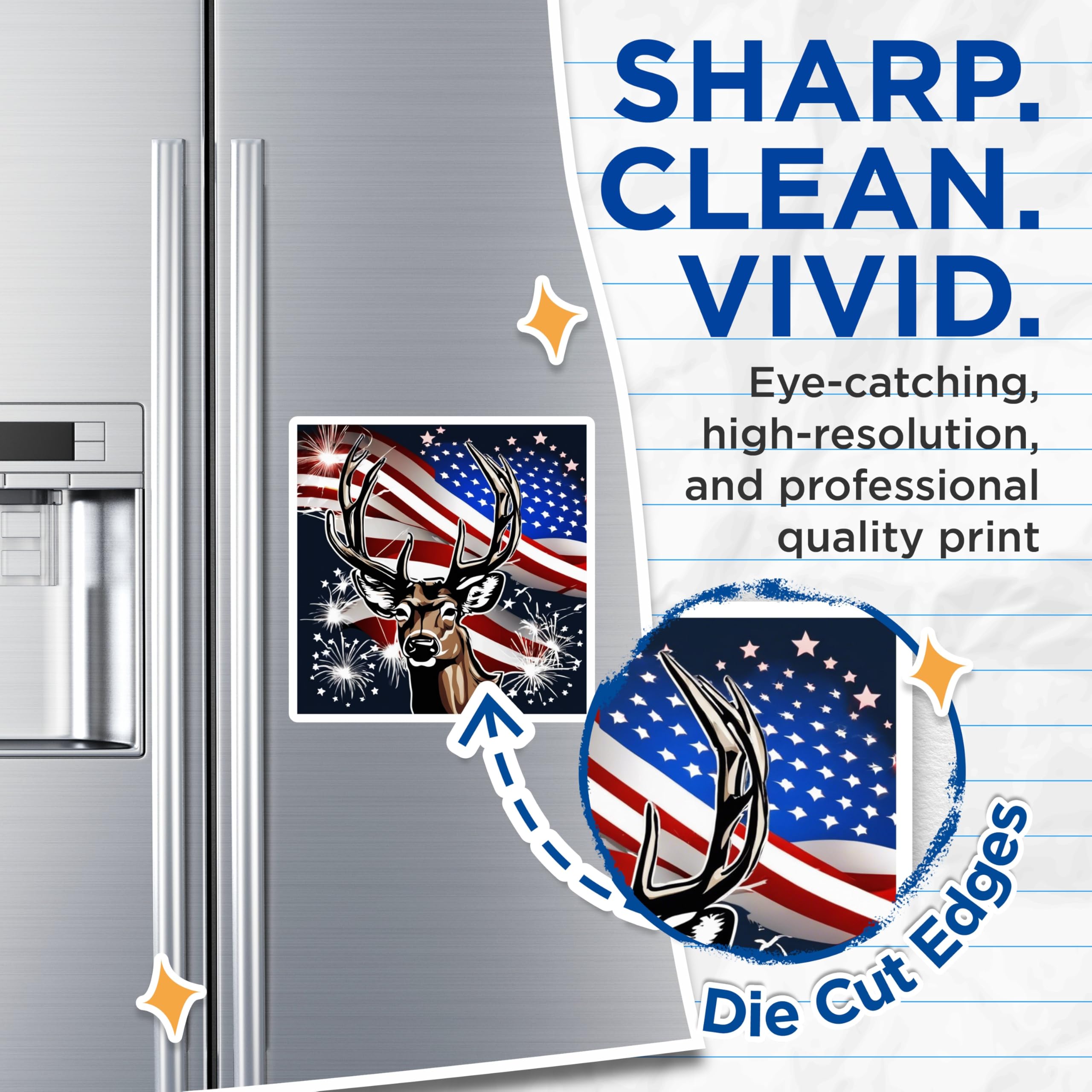 (2 Pack) American Patriotic Deer Magnets - Waving USA Flag Design - Independence Day Celebration - Wildlife Display - 5 Inches On Longest Side - Thick Durable Magnet - Made in USA - MAG19799