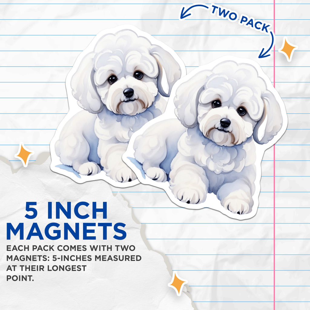 (2 Pack) Adorable Bichon Frise Magnets - Fluffy White Puppy Lover - Dog Mom Refrigerator Locker Decor - 5 Inches On Longest Side - Thick Durable Magnet - Made in USA - MAG39585