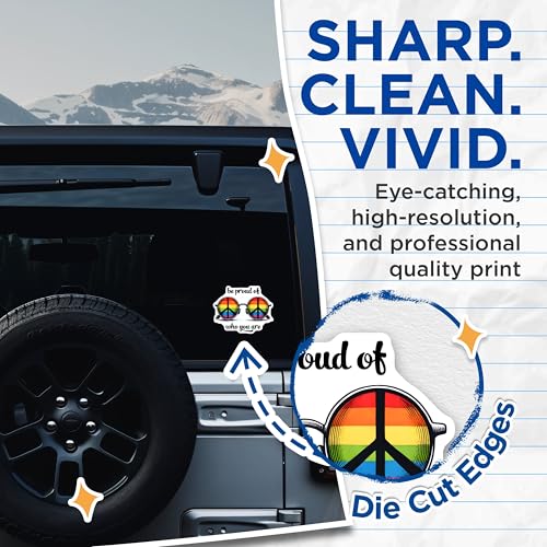 (2 Pack) Be Proud of Who You are Stickers - Peace Sign - LGBTQ Pride - 5" On Longest Side - Sticks to Smooth Flat Surfaces - Made in USA - BMCS8294
