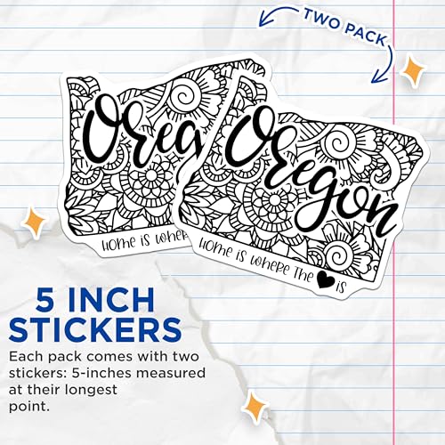 (2 Pack) Oregon State Stickers - Home is Where The Heart is - Mandala Art Decal - 5" On Longest Side - Sticks to Smooth Flat Surfaces - Made in USA - BMCS9087