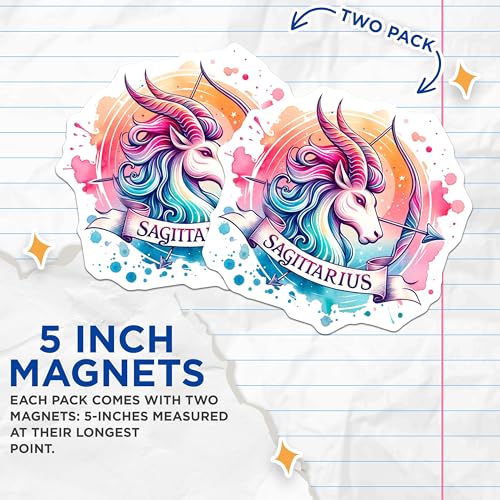 (2 Pack) Sagittarius Horoscope Magnets - Zodiac Sign - Mystical Decor - Star Sign - Horoscope Gifts - 5" On Longest Side - for Cars, Fridges, Toolboxes - Made in USA - MAG6910