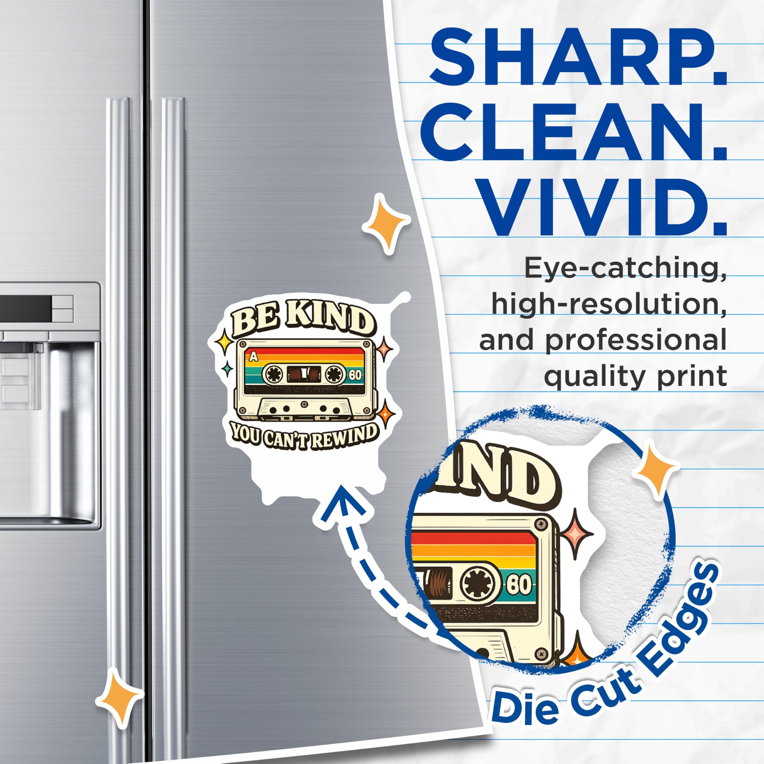 (2 Pack) Be Kind You Cant Rewind Magnets - Old School Cassette Player - Kindness Motivation Refrigerator Art - 5 Inches On Longest Side - Thick Durable Magnet - Made in USA - MAG22776