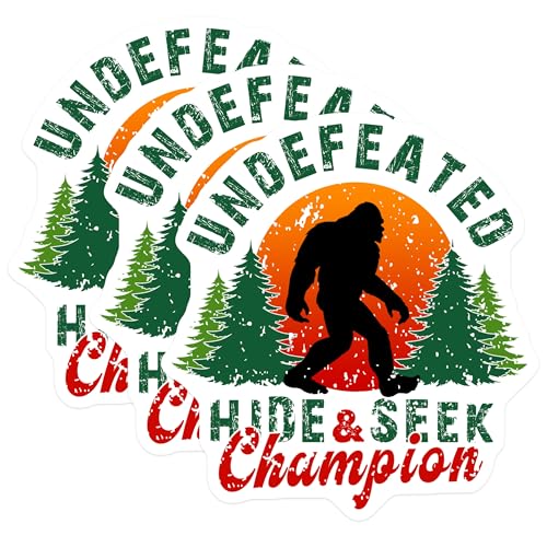 (3 Pack) Bigfoot Decals - Hide and Seek Champion - Undefeated Stickers - 3 Inches On Longest Side - Easy Peel & Apply - Made in USA - 3MCS4992