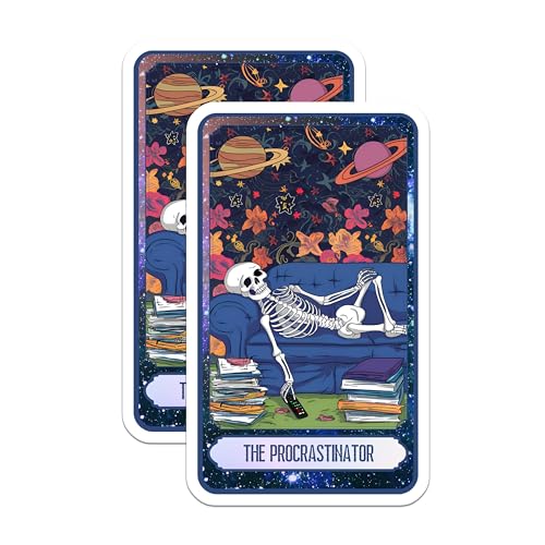 (2 Pack) Skeleton Procrastinator Stickers - Funny Skeleton Humor - Lazy Skeleton Sticker - 5" On Longest Side - Sticks to Smooth Flat Surfaces - Made in USA - BMCS9982