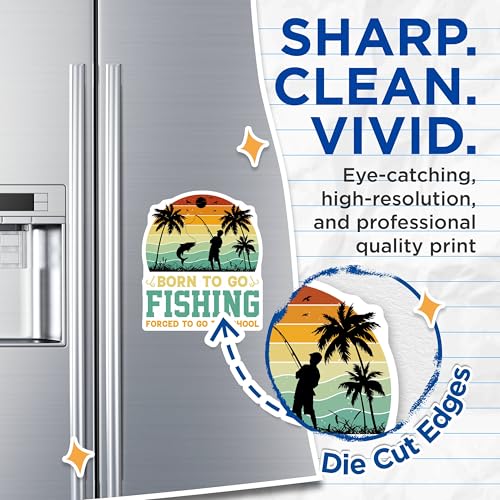 (2 Pack) Born to Go Fishing Magnets - Fishing Enthusiast - School Life Magnet - 5" On Longest Side - for Cars, Fridges, Toolboxes - Made in USA - MAG3926