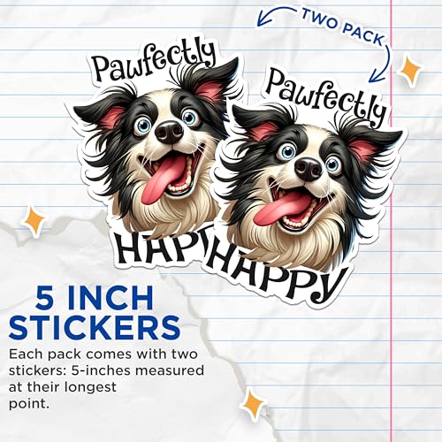 (2 Packs) Pawfectly Happy Stickers - Border Collie Dog Breed Decals - 5 Inches On Longest Side - Premium Vinyl Decal - Sticks to Any Smooth Flat Surface - Made in USA - BMCS2396