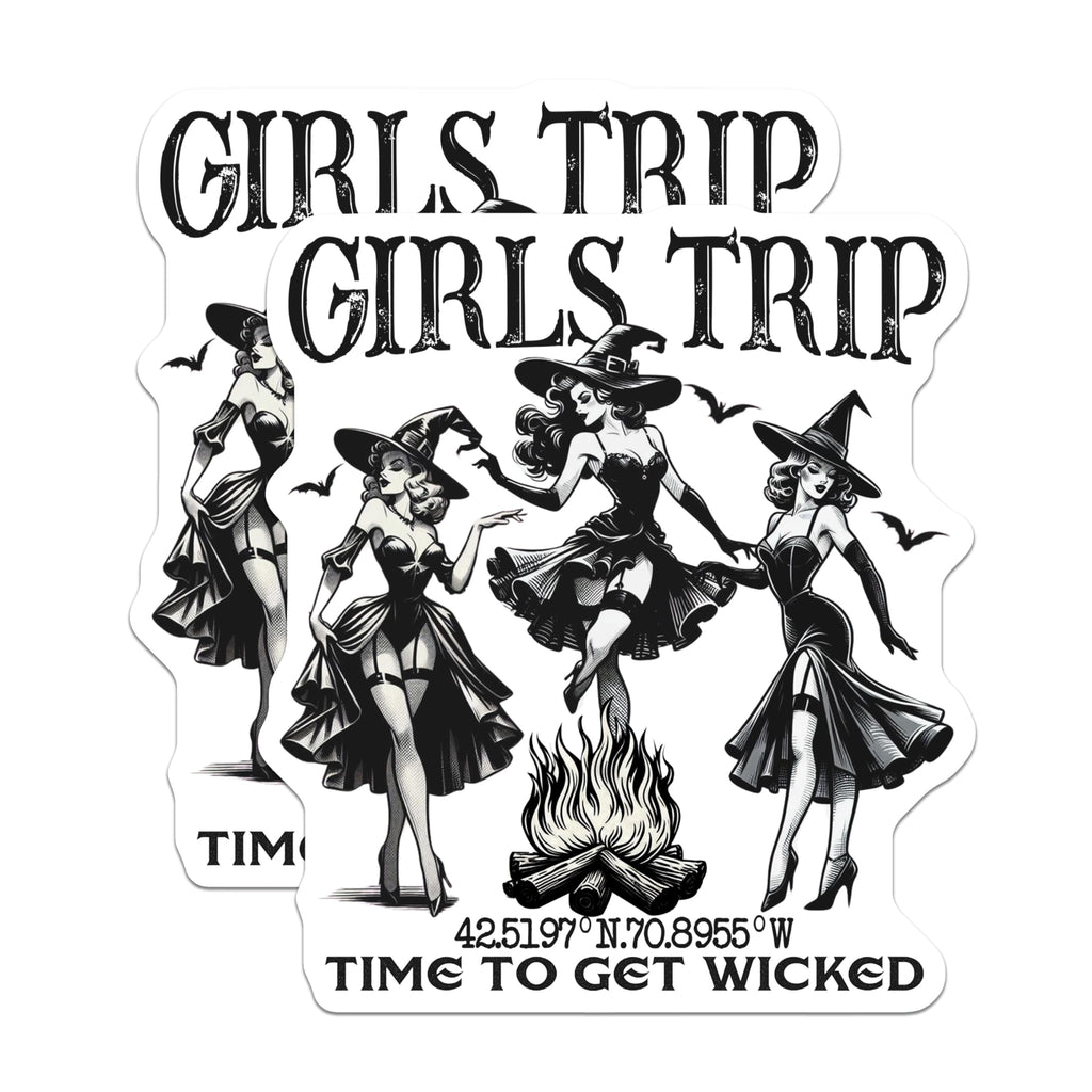 (2 Pack) Girls Trip Witch Stickers - Halloween Party - Spooky Season Decals - 5" On Longest Side - Sticks to Smooth Flat Surfaces - Made in USA - BMCS12332
