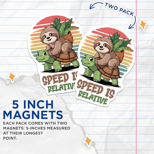 (2 Pack) Sloth and Turtle Magnet - Nature Lover Decor - 5" On Longest Side - Sticks to Smooth Flat Surfaces - Made in USA - MAG9722