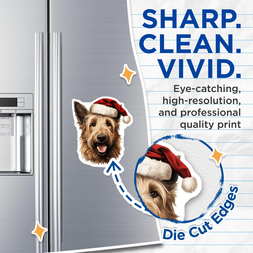 (2 Pack) Santa Dog Magnets - Shaggy Christmas Dog Art - Festive Holiday Pet Decor - Refrigerator Magnet Accessory - 5 Inches On Longest Side - Thick Durable Magnet - Made in USA - MAG23458
