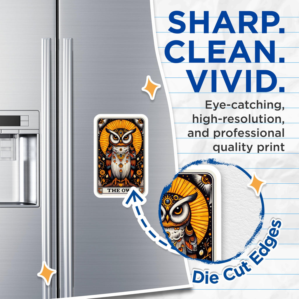 (2 Pack) Mystical Owl Magnets - Ornate Tarot Card Art Design - Spiritual Wisdom Bird Celestial Fridge Decor - 5 Inches On Longest Side - Thick Durable Magnet - Made in USA - MAG22608