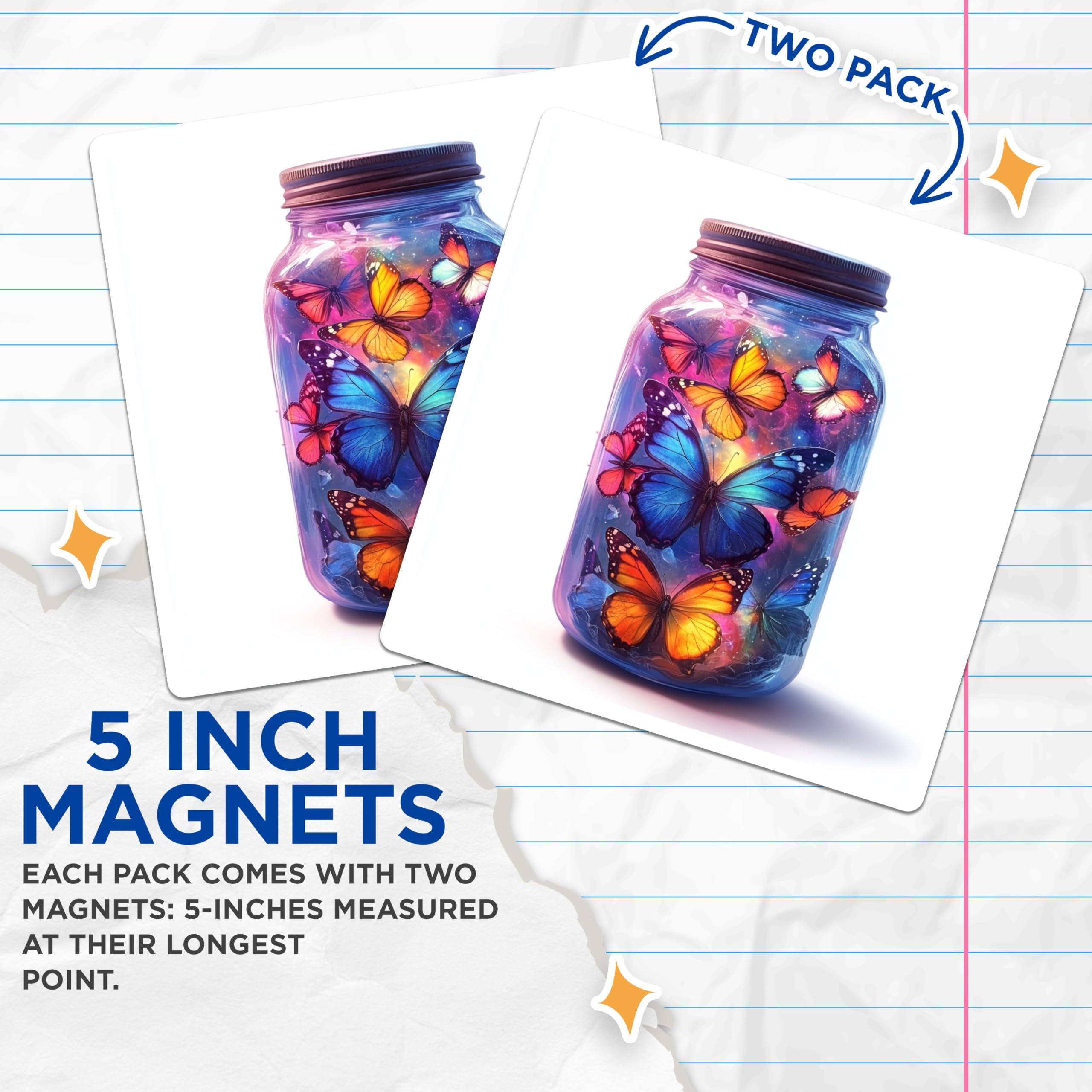 (2 Pack) Butterfly Jar Magnets - Colorful Insect Decor - Magical Fridge Art Aesthetic - 5 Inches On Longest Side - Thick Durable Magnet - Made in USA - MAG23934