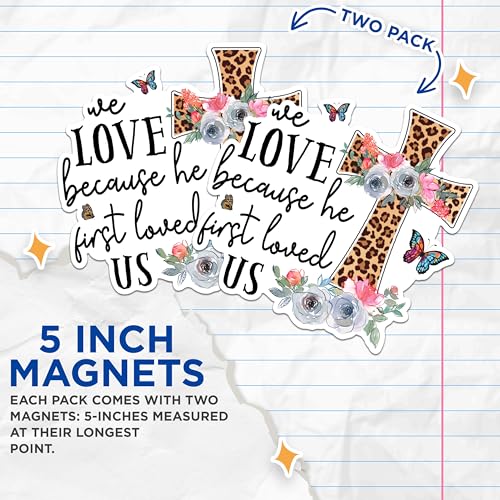 (2 Pack) Inspirational Quote Magnets - Leopard Print Cross Magnets - Floral Butterfly Faith Magnets - Christian Home Decor- 5" On Longest Side - for Fridges, Toolboxes, Cars - Made in USA - MAG2884
