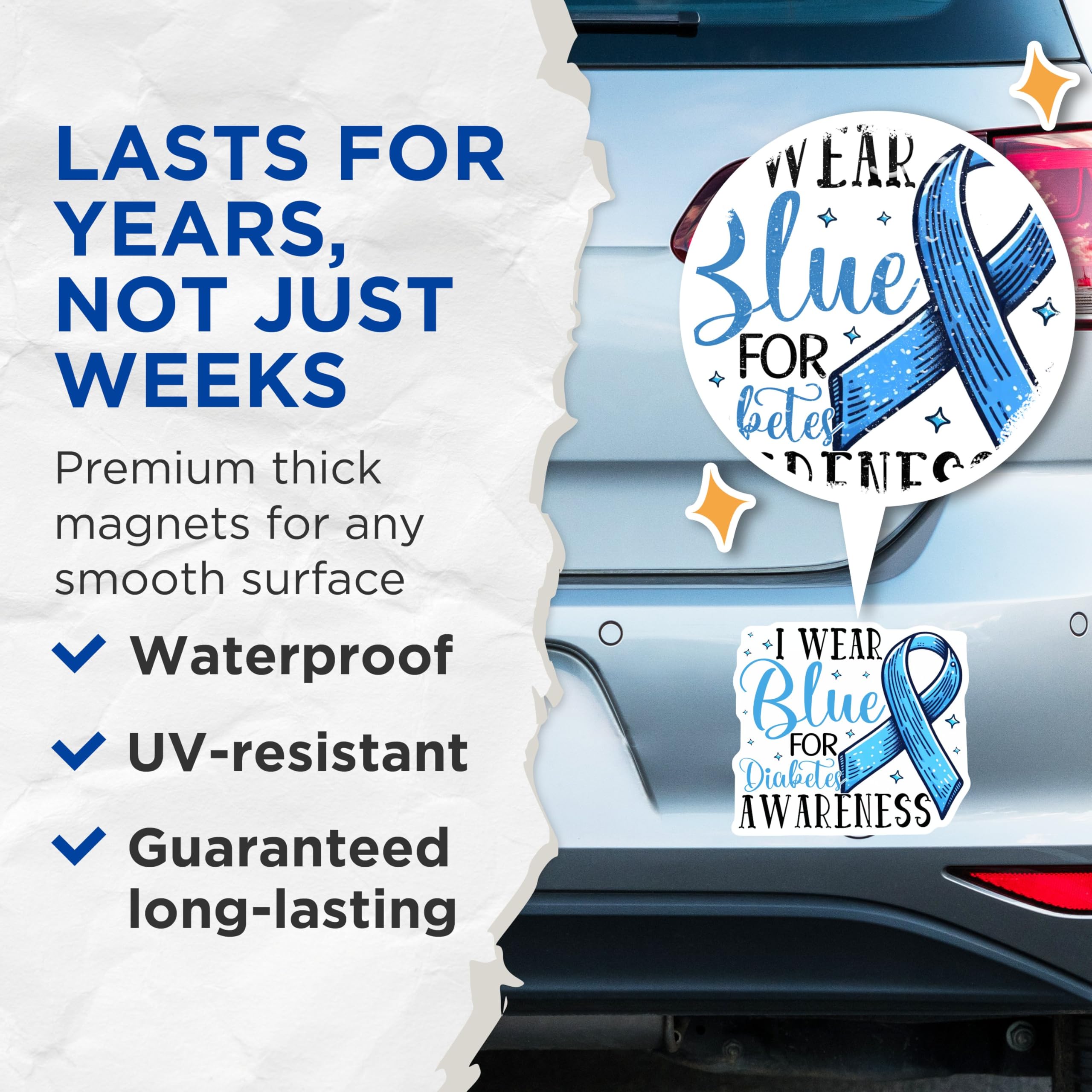 (2 Pack) Awareness Magnets - Diabetes Awareness - I Wear Blue Magnets - 5" On Longest Side - for Cars, Fridges, Toolboxes - Made in USA - MAG3818
