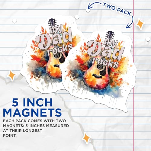 (2 Pack) Dad Rocks Magnets - Guitar Theme - Fun Dad Quote - Family - Home Magnetic Art - 5" On Longest Side - for Cars, Fridges, Toolboxes - Made in USA - MAG4143