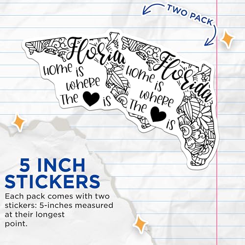 (2 Pack) Florida Home is Where The Heart is Stickers - 5" On Longest Side - Sticks to Smooth Flat Surfaces - Made in USA - BMCS9107 - BMCS9107