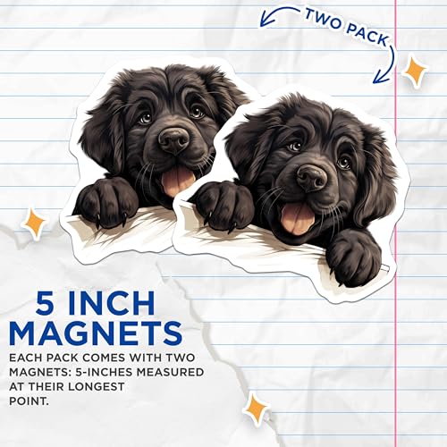 (2 Pack) Black Dog Art Magnet - Animal Refrigerator Decor - 5" On Longest Side - Sticks to Smooth Flat Surfaces - Made in USA - MAG10233