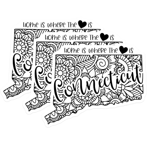 (3 Pack) Connecticut Decals - Home State Decals - Mandala Art Sticker - 3 Inches On Longest Side - Easy Peel & Apply - Made in USA - 3MCS7868