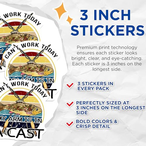 (3 Pack) Fishing Decals - My Arm is in a Cast Decals - Laptop Decal - 3 Inches On Longest Side - Easy Peel & Apply - Made in USA - 3MCS4396