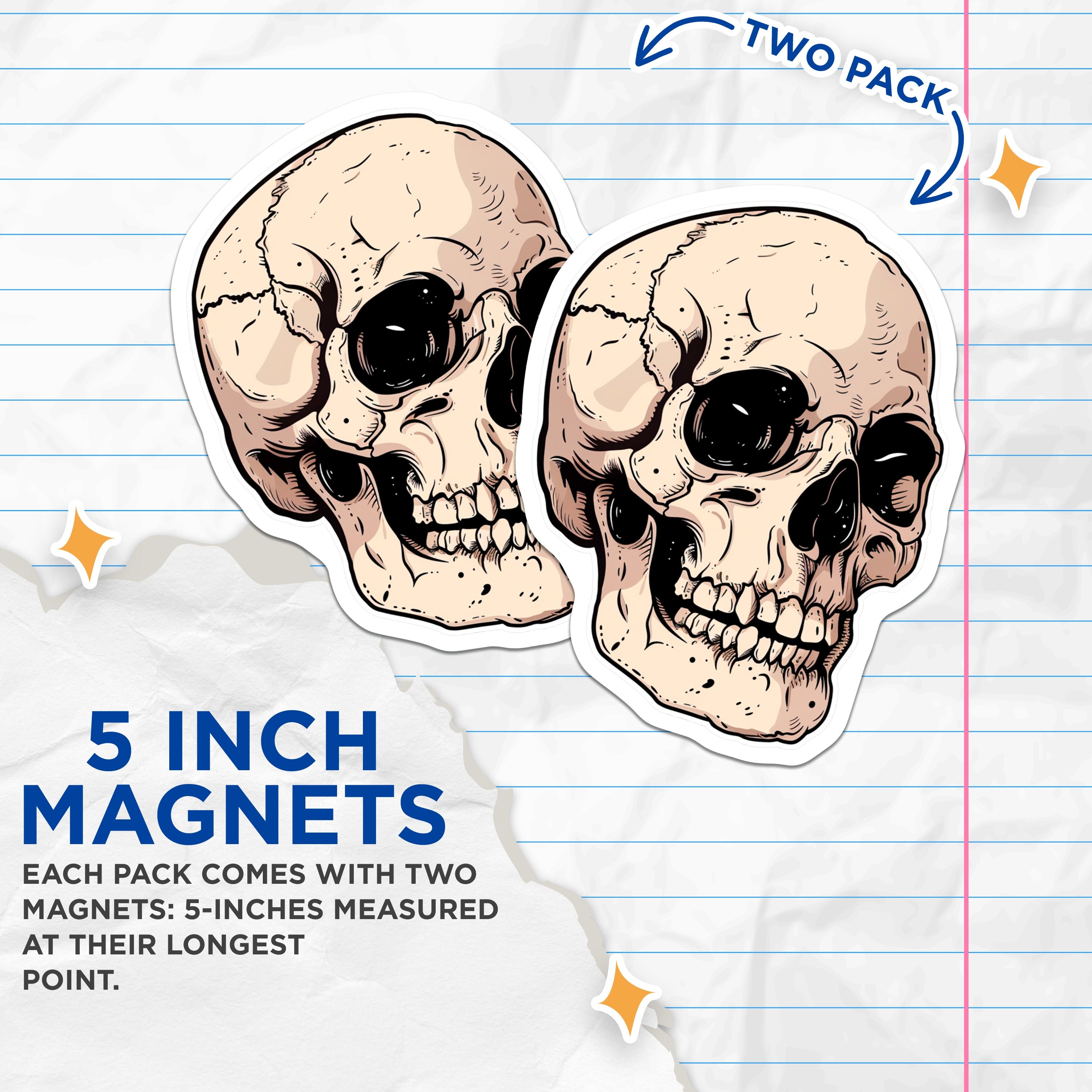 (2 Pack) Gothic Skull Magnets - Dark Academia Decor - Macabre Art Aesthetic Refrigerator Display - 5 Inches On Longest Side - Thick Durable Magnet - Made in USA - MAG37052