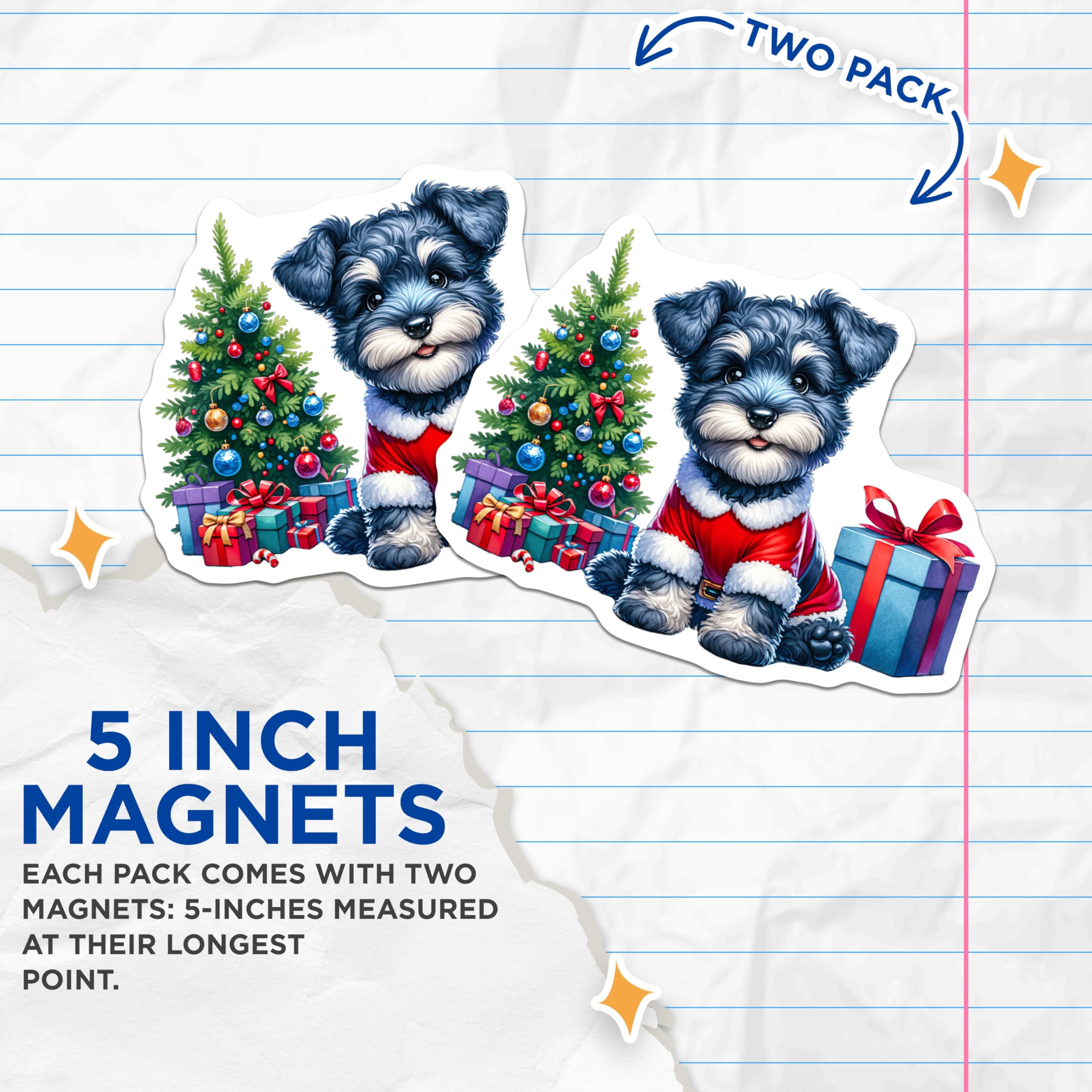 (2 Pack) Christmas Schnauzer Magnets - Puppy Dog Magnets - Santa Claus Christmas Decor - 5 Inches On Longest Side - Thick Durable Magnet - Made in USA - MAG28607
