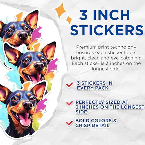 (3 Pack) Miniature Pinscher Decals - Dog Breed Stickers - Laptop Decal - 3 Inches On Longest Side - Easy Peel & Apply - Made in USA - 3MCS0775