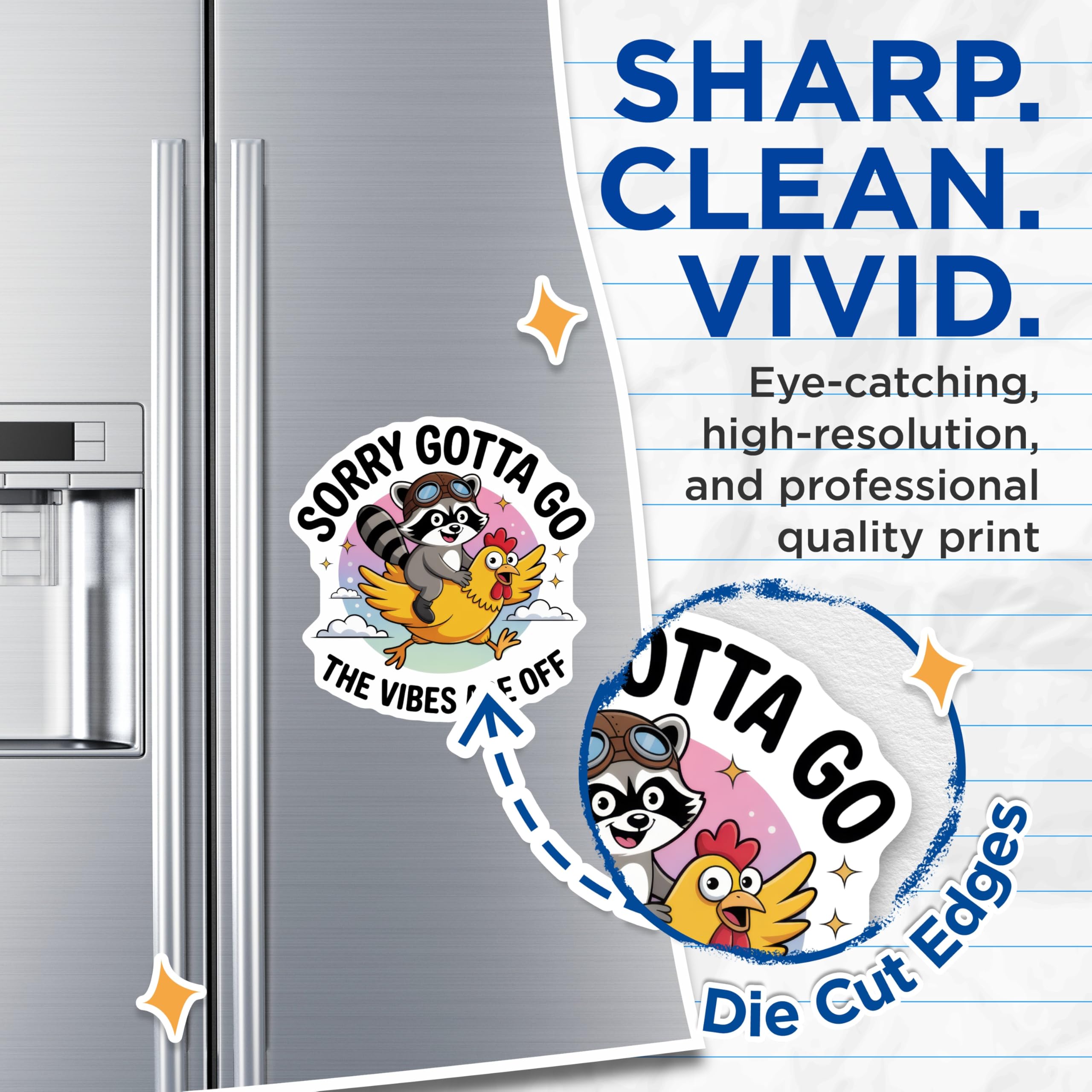 (2 Pack) Funny Raccoon Magnets - Chicken Rider - Sorry Gotta Go Vibes - 5" On Longest Side - Premium Magnet - for Cars, Refrigerators, Toolboxes, Lockers - Made in USA - MAG14205