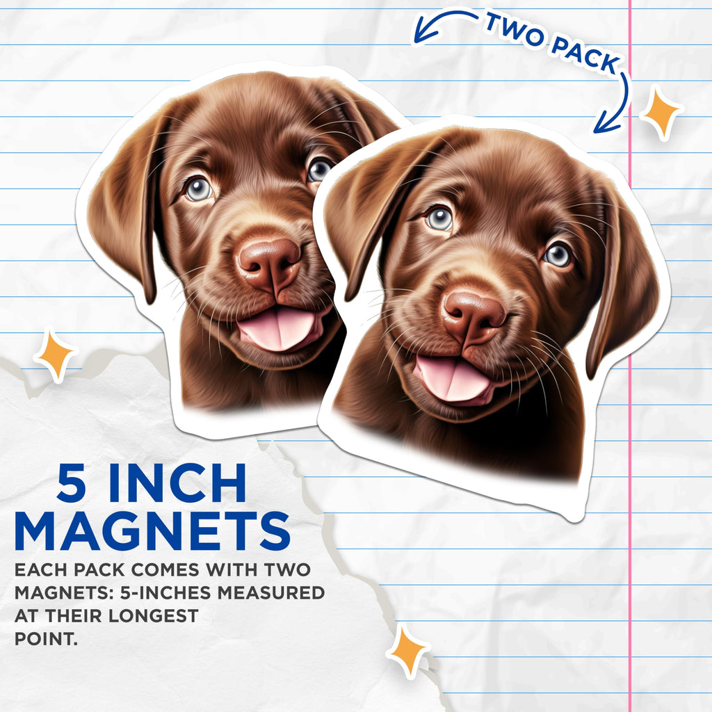 (2 Pack) Chocolate Lab Puppy Magnets - Dog Lover Kitchen Decor - Cute Puppy Enthusiast Accessory - 5 Inches On Longest Side - Thick Durable Magnet - Made in USA - MAG26117