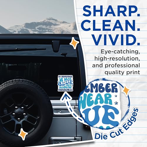 (2 Pack) Diabetes Awareness Stickers - in November We Wear Blue Stickers - Diabetes Support Stickers - 5" On Longest Side - Sticks to Smooth Flat Surfaces - Made in USA - BMCS3819