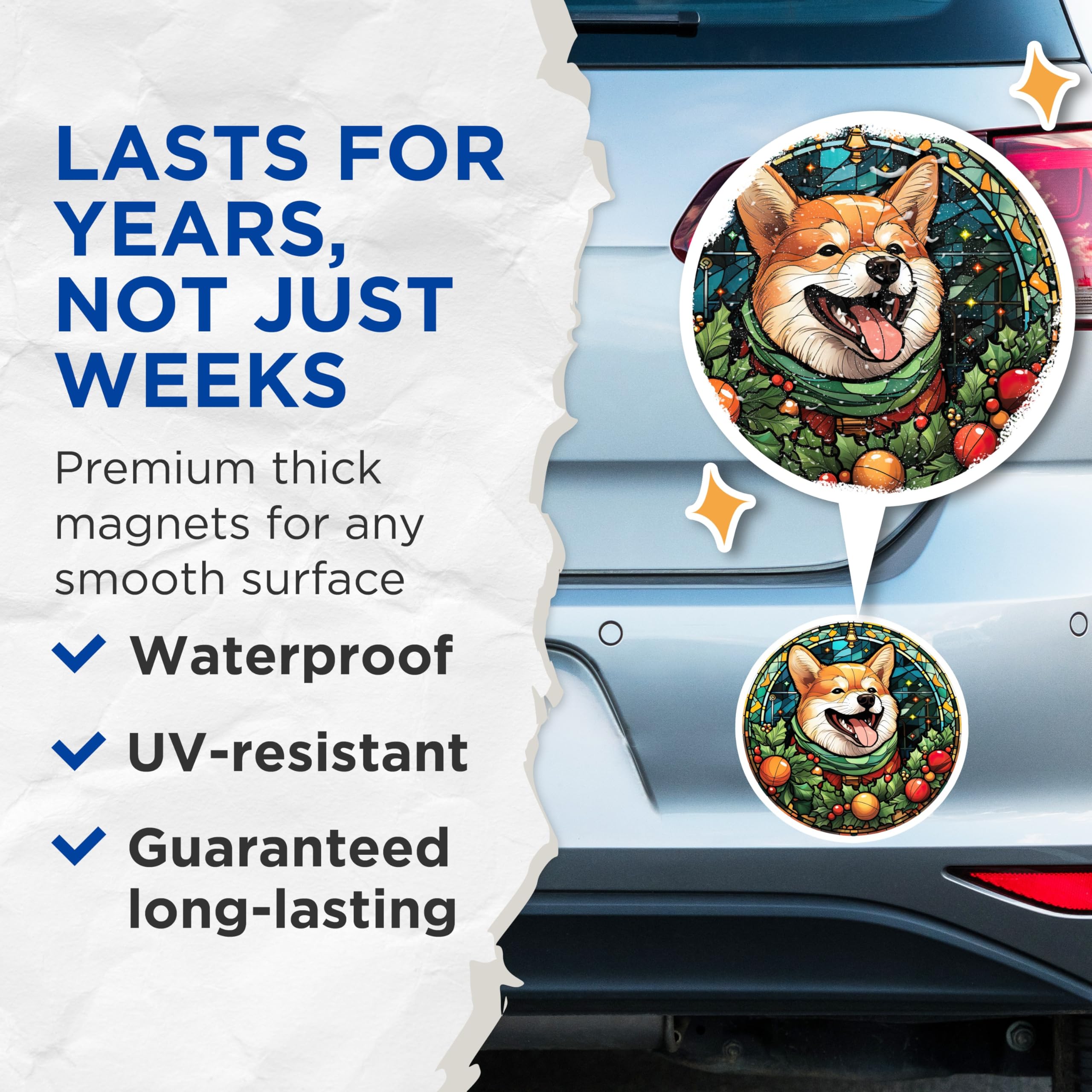 (2 Pack) Christmas Corgi Magnets - Dog Holiday Decor - Pet Parent Refrigerator Art - 5 Inches On Longest Side - Thick Durable Magnet - Made in USA - MAG25421
