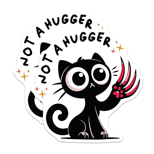 (2 Pack) Not A Hugger Stickers - Funny Cat Meme - 5" On Longest Side - Sticks to Smooth Flat Surfaces - Made in USA - BMCS7344