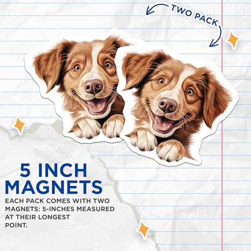 (2 Pack) Puppy Fridge Decor Magnet - 5" On Longest Side - Sticks to Smooth Flat Surfaces - Made in USA - MAG10239