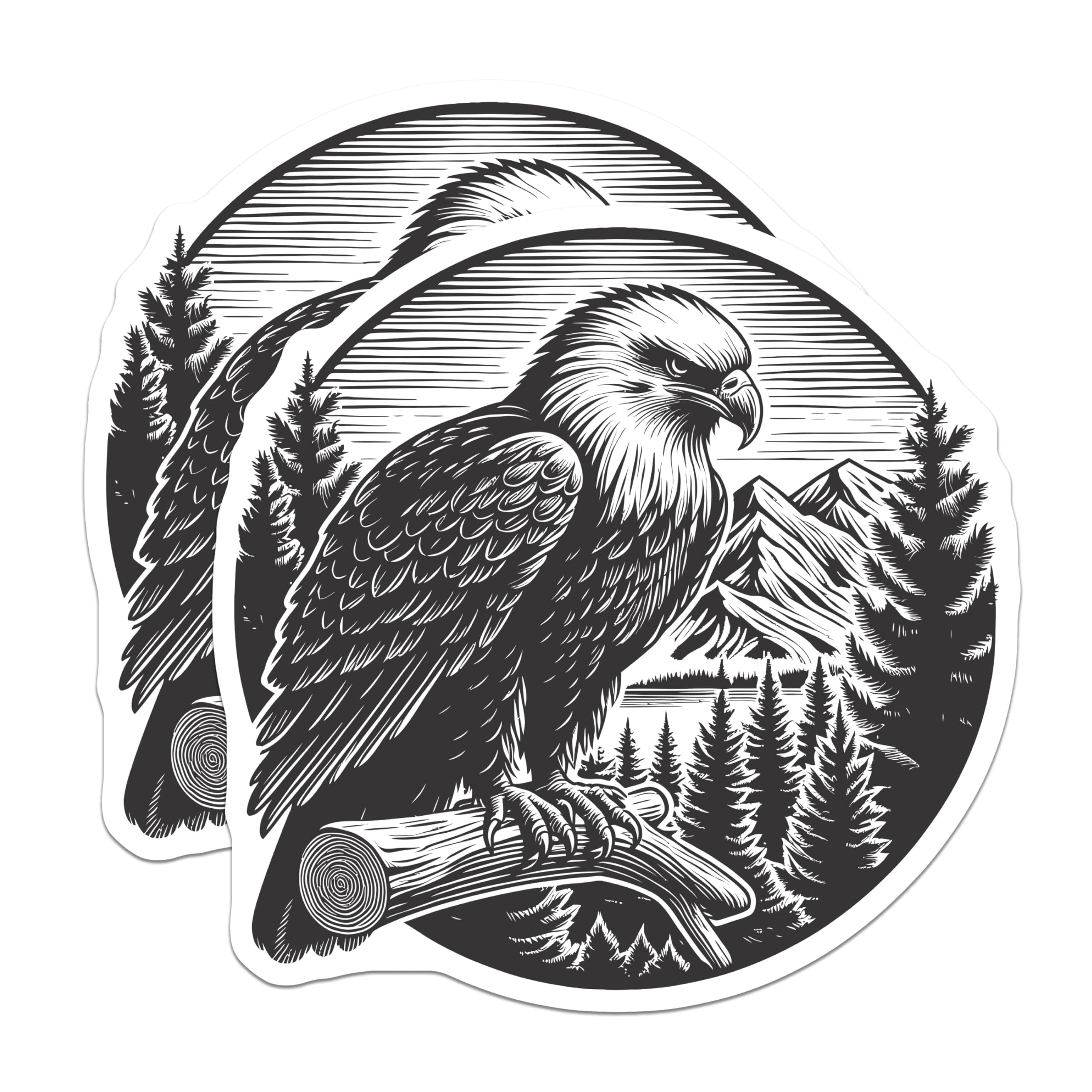(2 Pack) Bald Eagle Magnets - Majestic Mountain Forest Scene - Rustic Nature Adventure Wildlife Art Decor - 5 Inches On Longest Side - Thick Durable Magnet - Made in USA - MAG22731