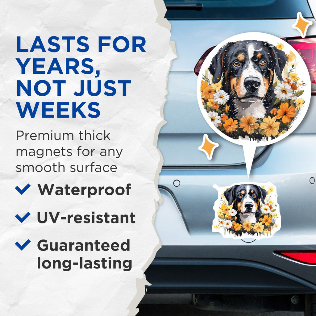(2 Pack) Bernese Mountain Dog Magnets - Artistic Floral Pet Art - Dog Breed Enthusiast Kitchen Decor - 5 Inches On Longest Side - Thick Durable Magnet - Made in USA - MAG24498