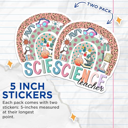 (2 Pack) Science Teacher Stickers - Rainbow Science Lab - Educational Classroom Decor - 5" On Longest Side - Sticks to Smooth Flat Surfaces - Made in USA - BMCS5821