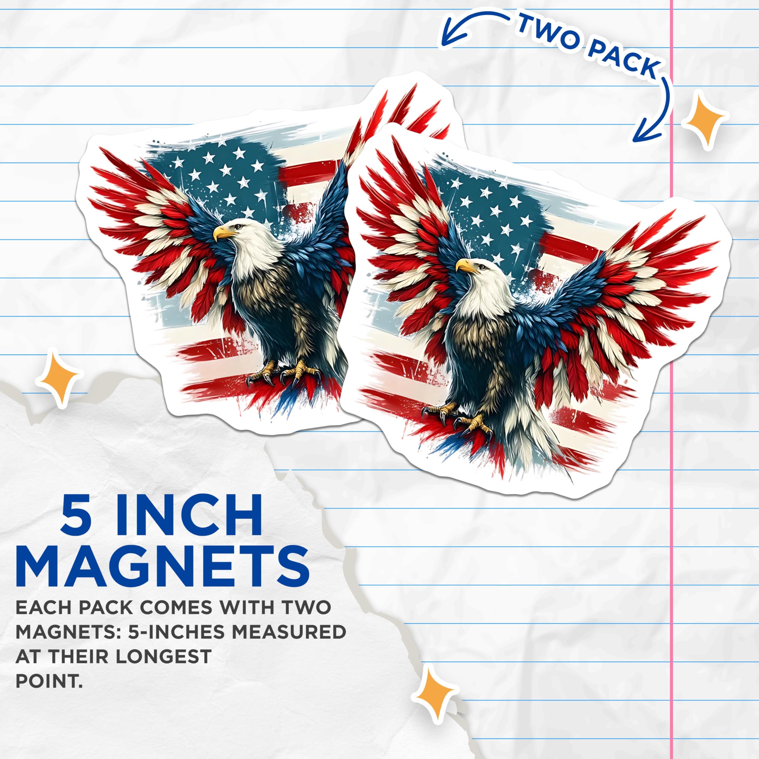 (2 Pack) American Eagle Magnets - USA Flag Design - Patriotic Home Decor - 5" On Longest Side - Premium Magnet - for Cars, Refrigerators, Toolboxes, Lockers - Made in USA - MAG14494