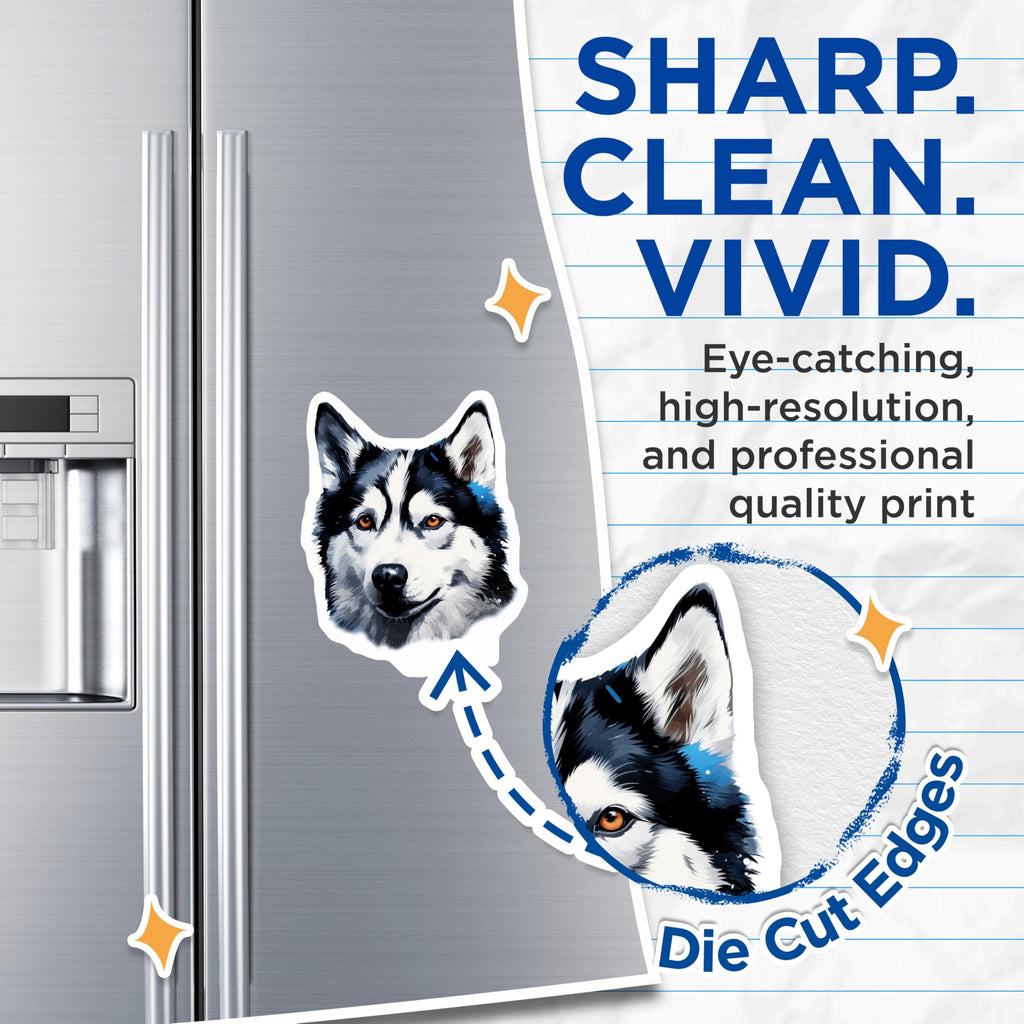 (2 Pack) Siberian Husky Magnets - Alaskan Malamute Dog Art - Pet Lover Refrigerator Decor - 5 Inches On Longest Side - Thick Durable Magnet - Made in USA - MAG28464