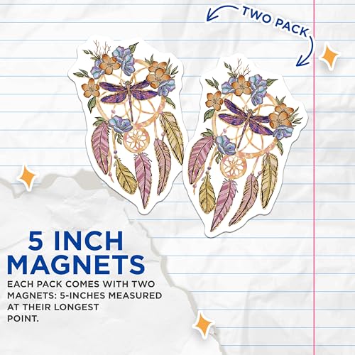 (2 Pack) Dreamcatcher Magnets - Dragonfly Flower Magnets - Boho Dream Catcher Magnets - Spiritual Magnets - 5" On Longest Side - for Cars, Fridges, Toolboxes - Made in USA - MAG4189