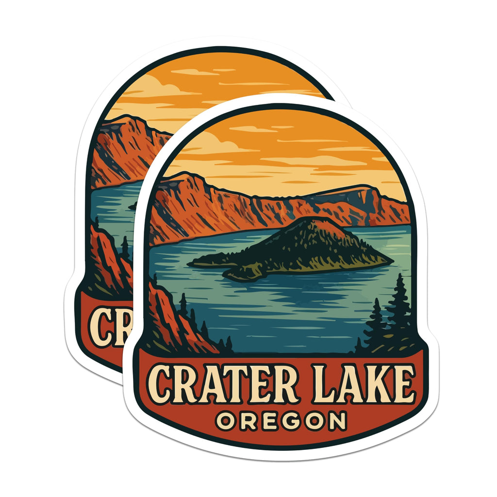 (2 Pack) Crater Lake Oregon Stickers - National Park Adventure - Vintage Travel Decal - 5" On Longest Side - Sticks to Smooth Flat Surfaces - Made in USA - BMCS20144