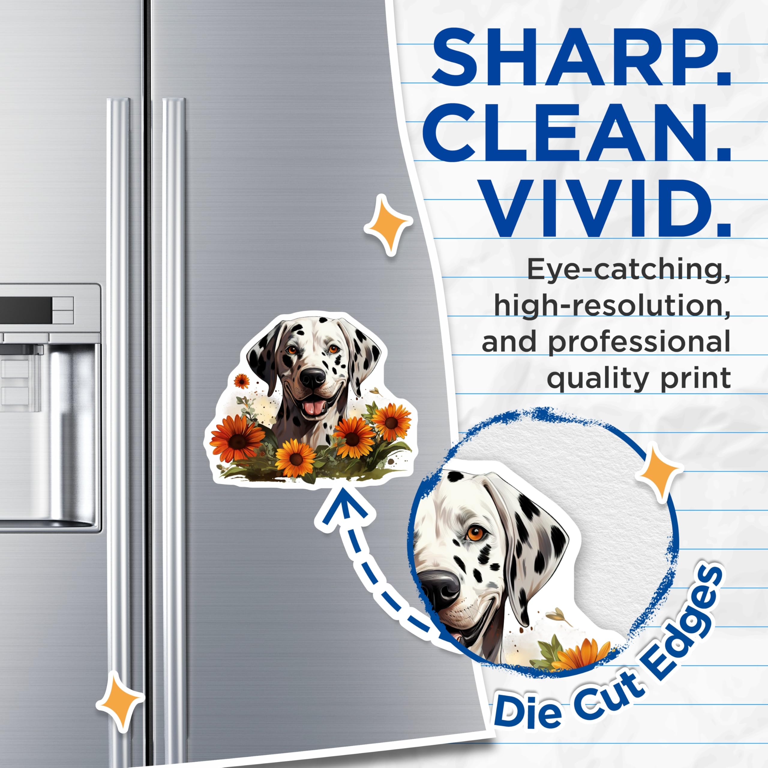 (2 Pack) Dalmatian Magnets - Happy Dog Lover Kitchen Decor - Floral Pet Art - Dog Owner Housewarming - Refrigerator Magnets - 5 Inches On Longest Side - Thick Durable Magnet - Made in USA - MAG30298