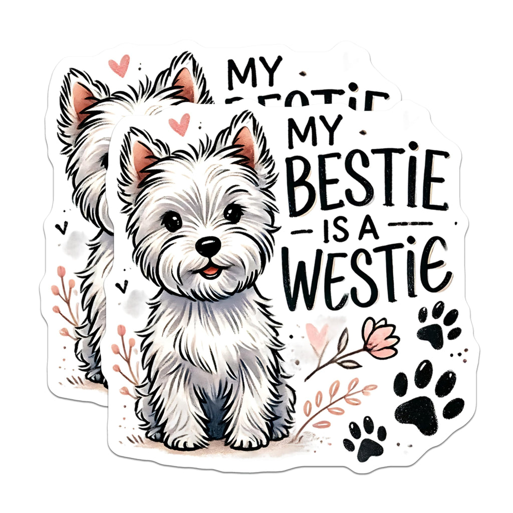 (2 Pack) Westie Dog Magnets - My Bestie is a Westie - West Highland Terrier Decor - 5" On Longest Side - Premium Magnet - for Cars, Refrigerators, Toolboxes, Lockers - Made in USA - MAG15329