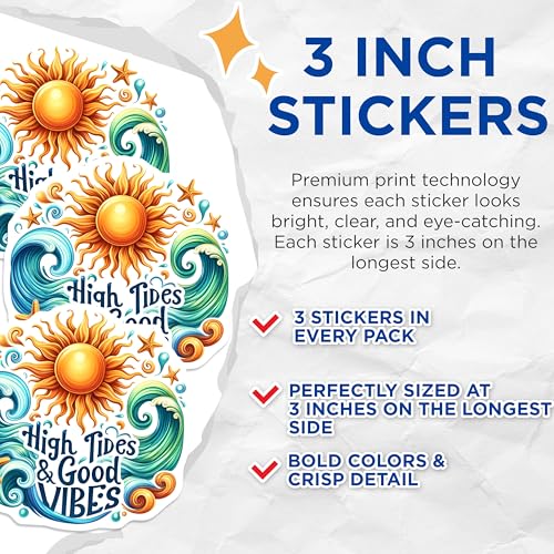 (3 Pack) High Tides Decals - Good Vibes - Beach Decor - 3 Inches On Longest Side - Easy Peel & Apply - Made in USA - 3MCS8034