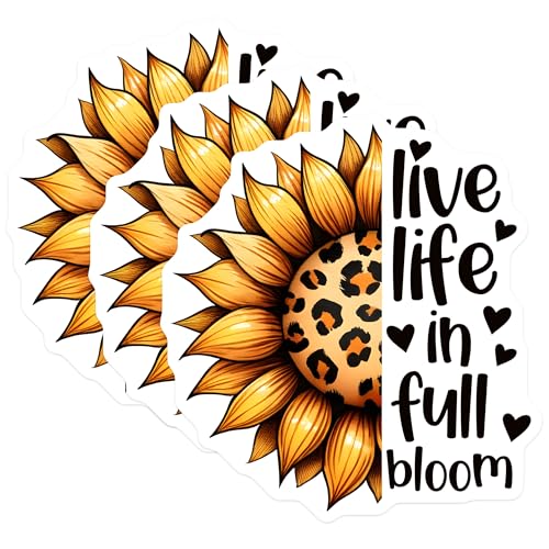 (3 Pack) Sunflower Decals - Leopard Print Sunflower - Live Life in Bloom Decal - 3 Inches On Longest Side - Easy Peel & Apply - Made in USA - 3MCS6743